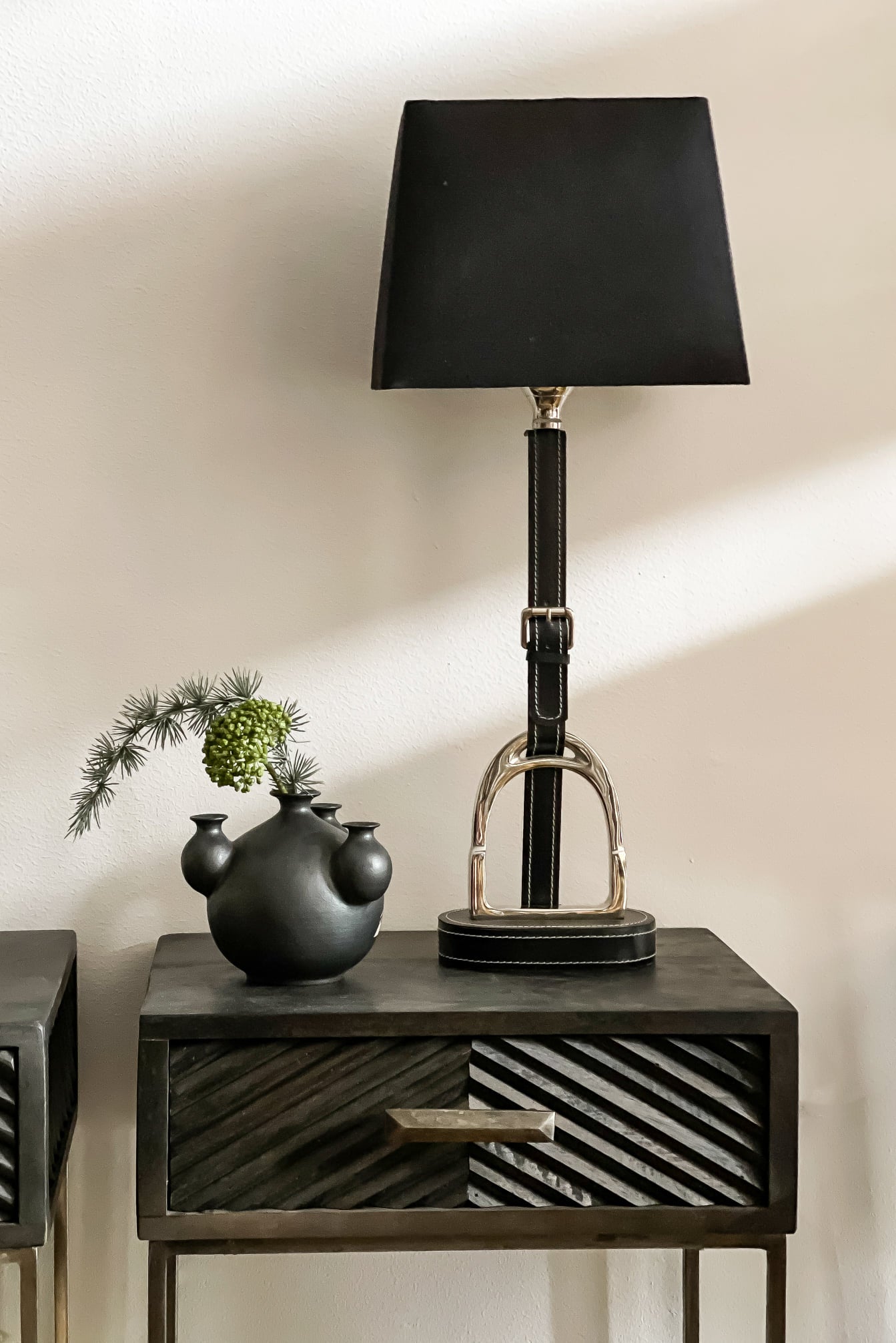 Equestrian Table Lamp Leather String Black