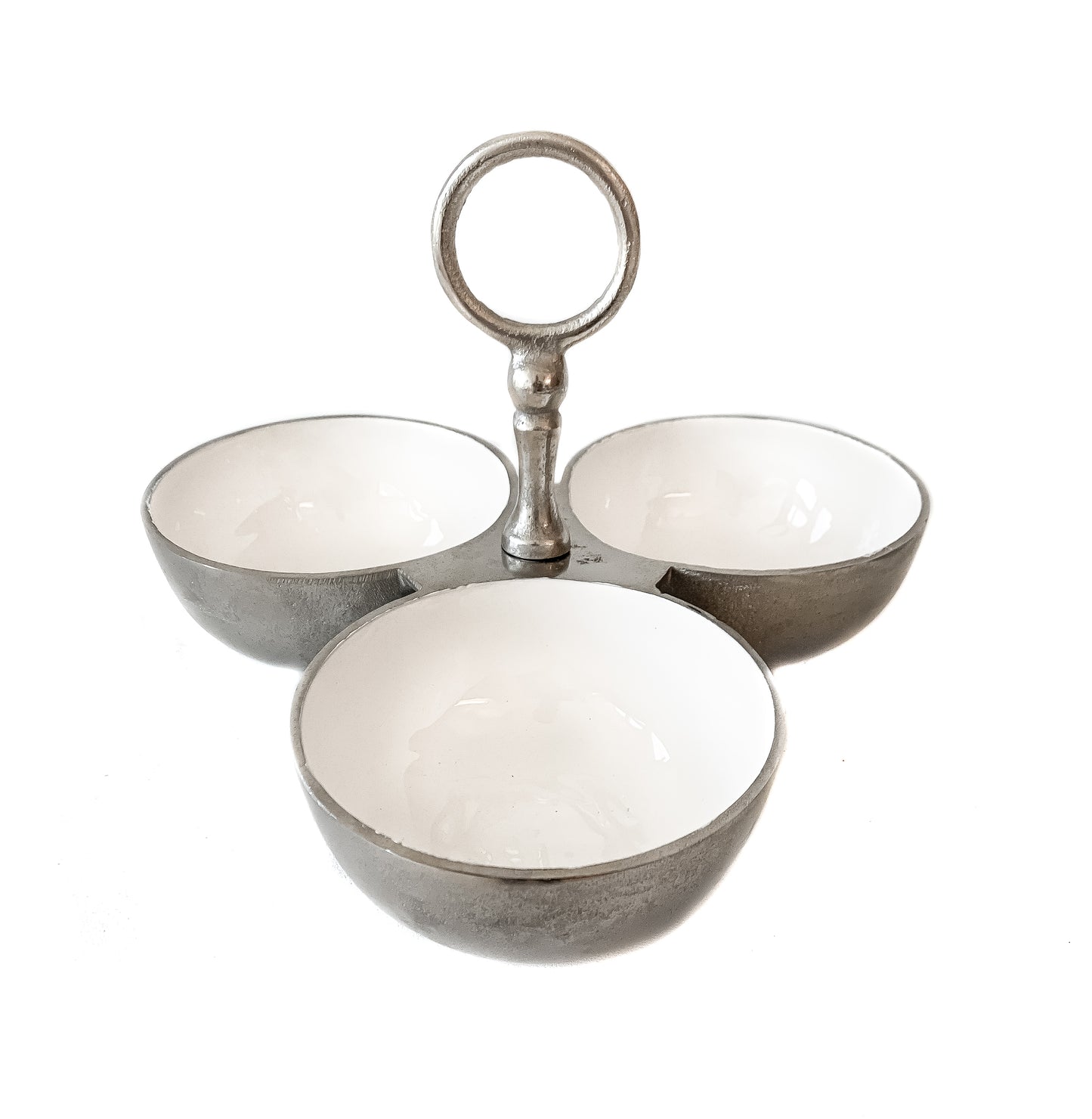 3 Bowl with Stand with White Enamel Large