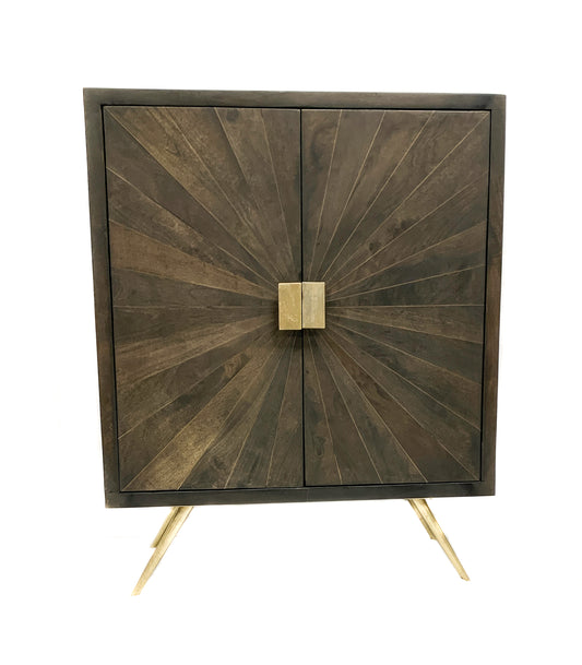 Wooden tall cabinet with brass sunburst