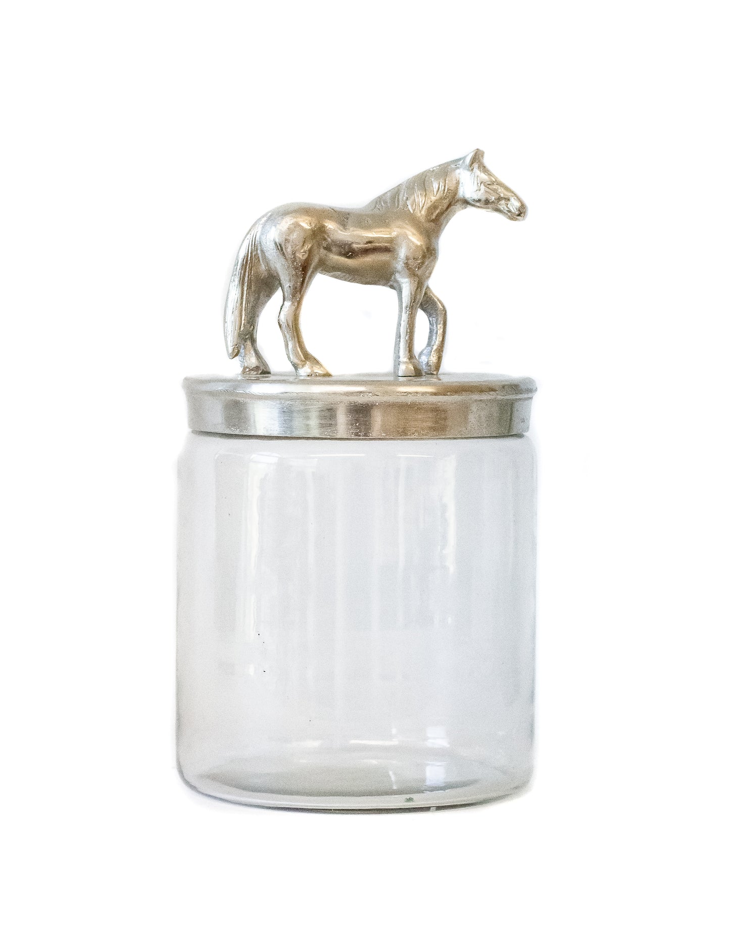 Equestrian Glass Jar w Horse nickle