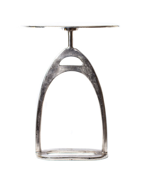 Equestrian Stirrup table S Raw ant. Nickle