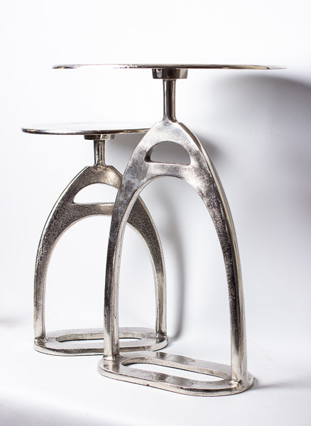 Equestrian Stirrup table S Raw ant. Nickle