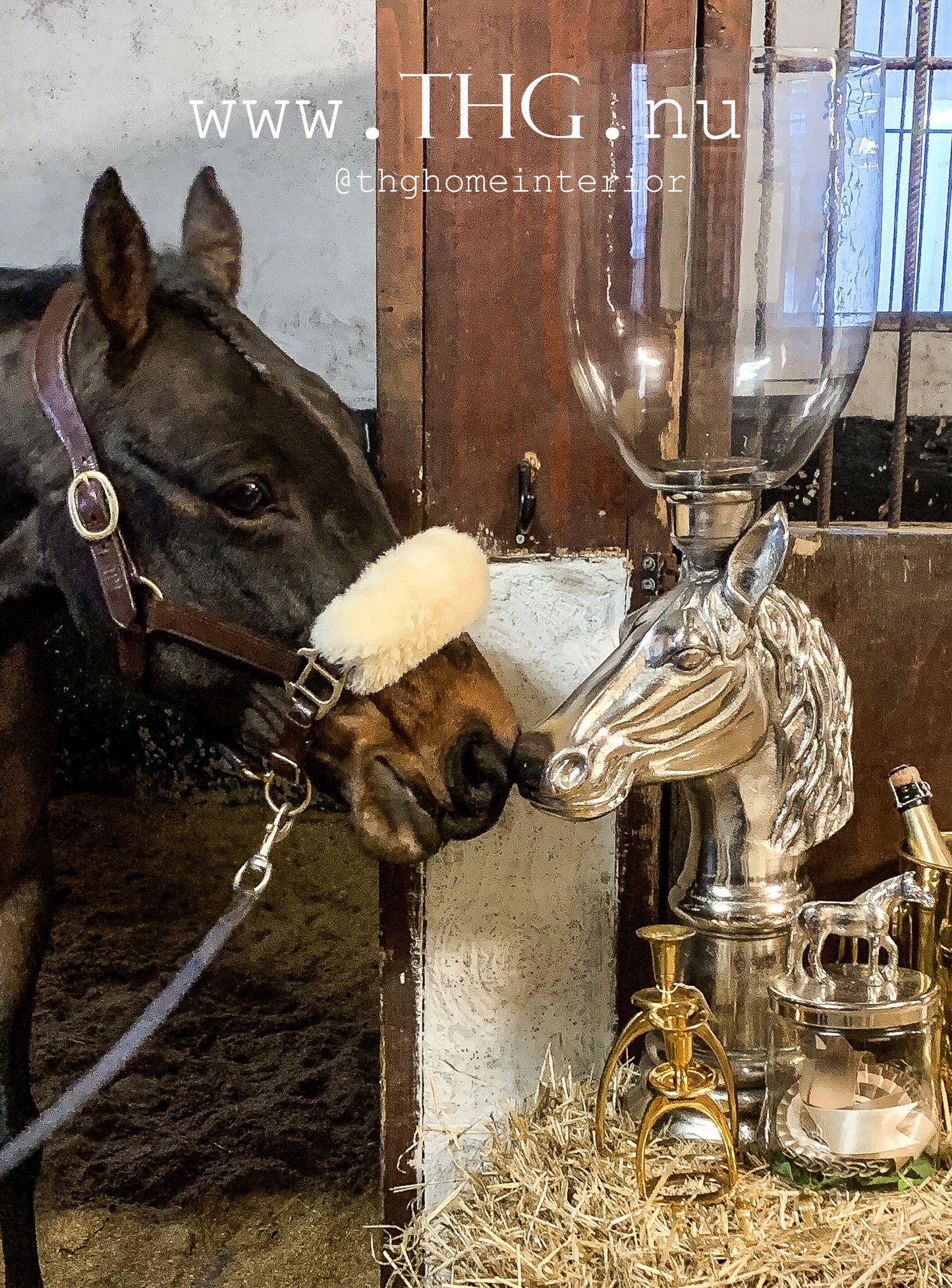 Equestrian Candle Holder Brass Old Finish