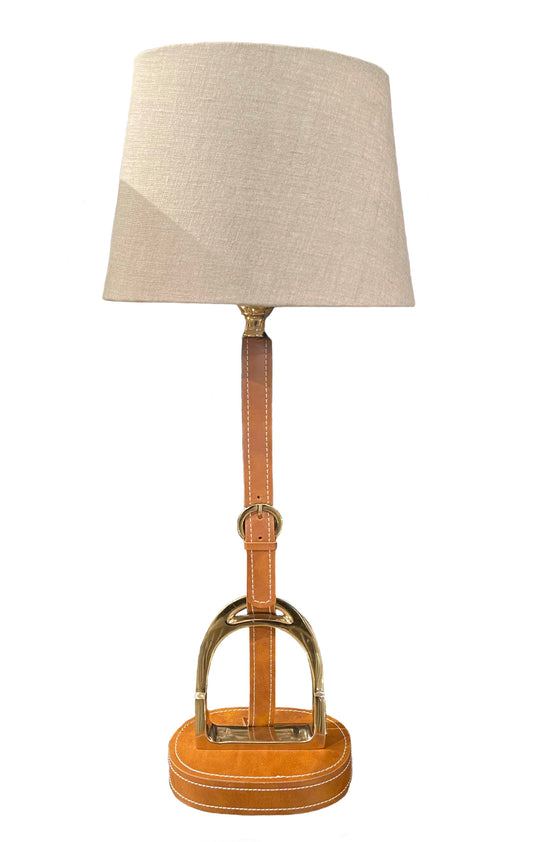 Equestrian Table Lamp Leather String Cognac