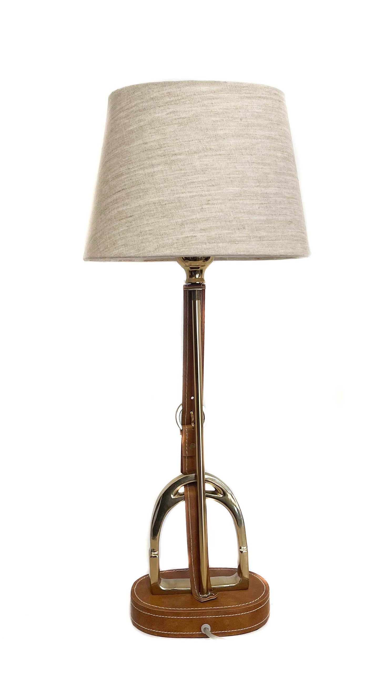 Equestrian Table Lamp Leather String Cognac