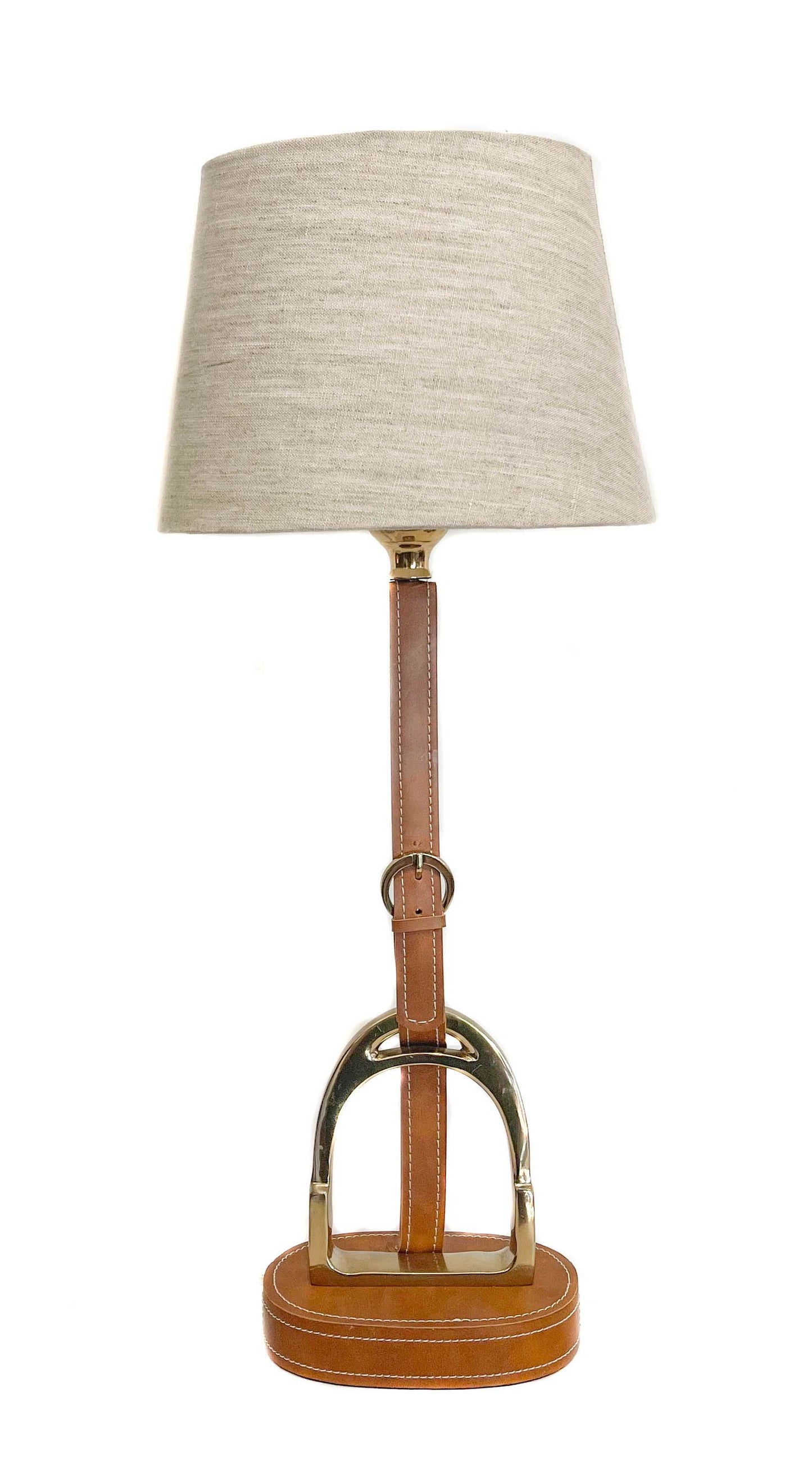 Equestrian Table Lamp Leather String Cognac