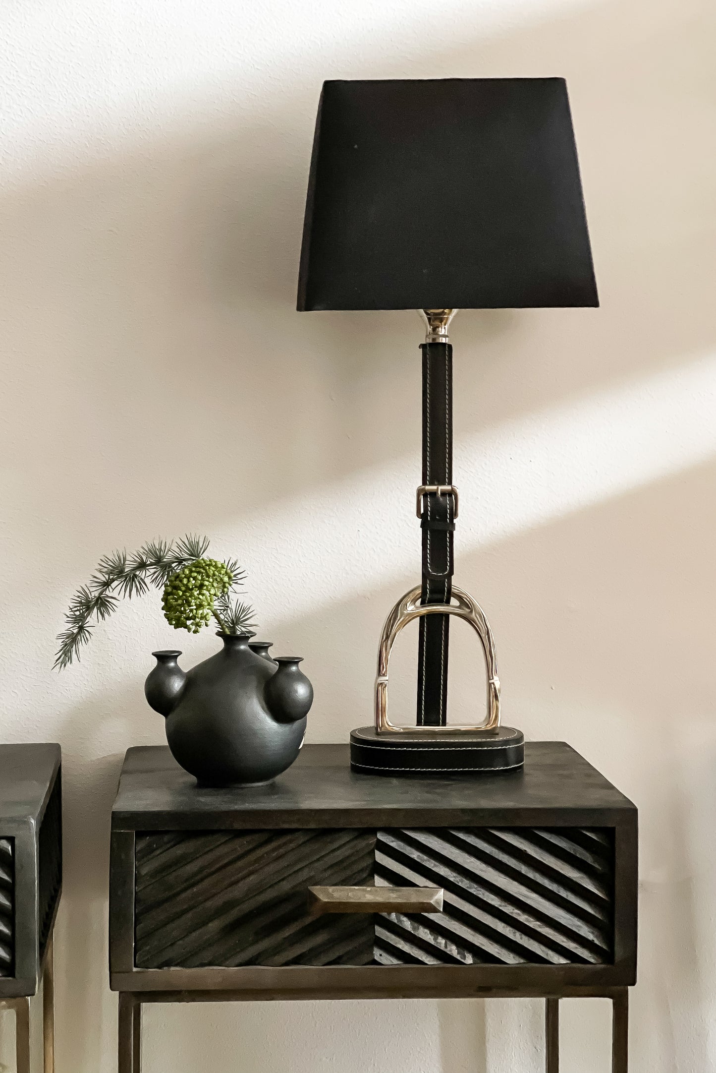 Bedside Table Chevron Black 65 cm